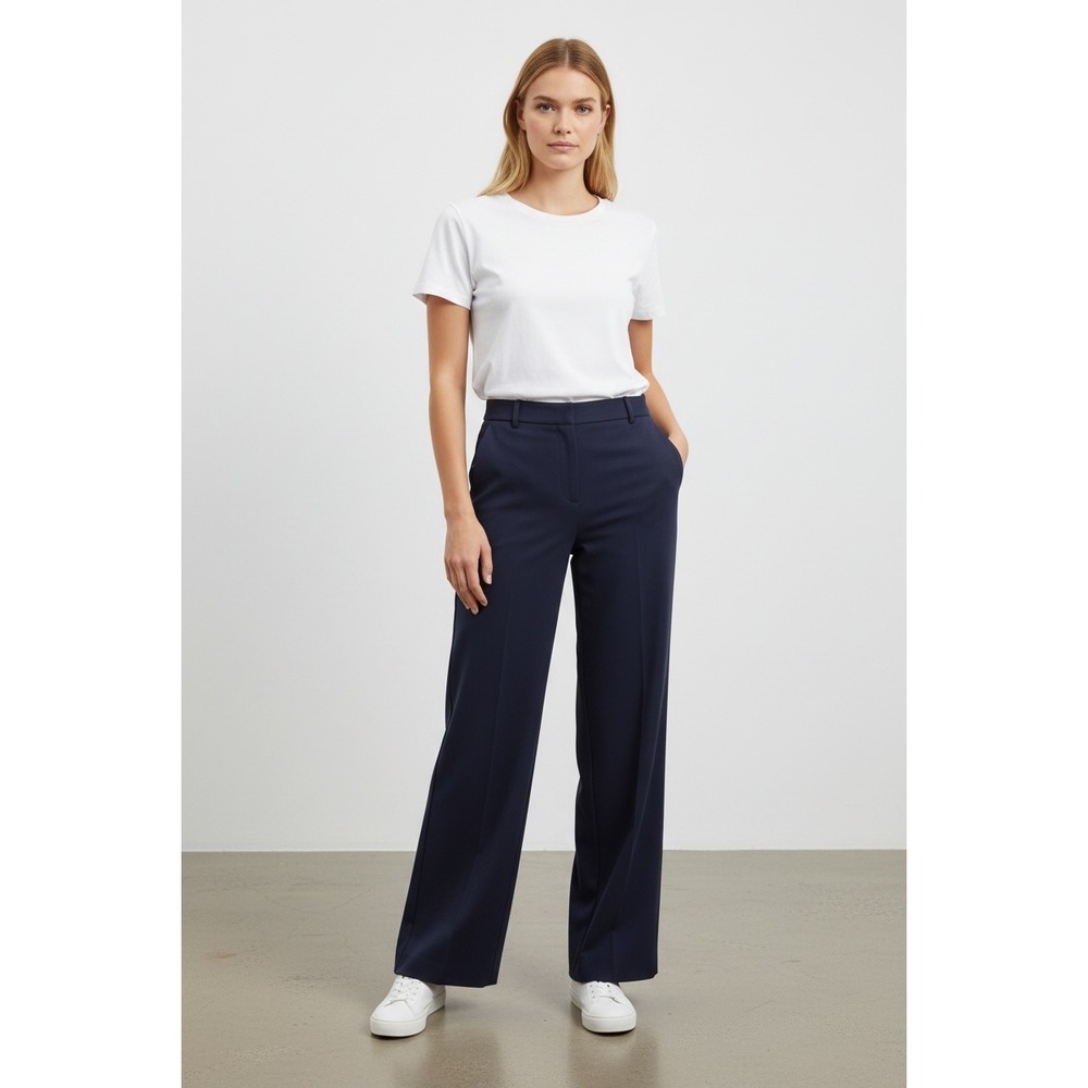 St. John Wool Blend Navy Wool Blend Emma Trouser Pants Business Office Pockets 4